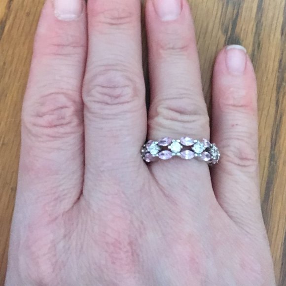 Sterling Silver and CZ encrusted eternity band - Picture 3 of 6